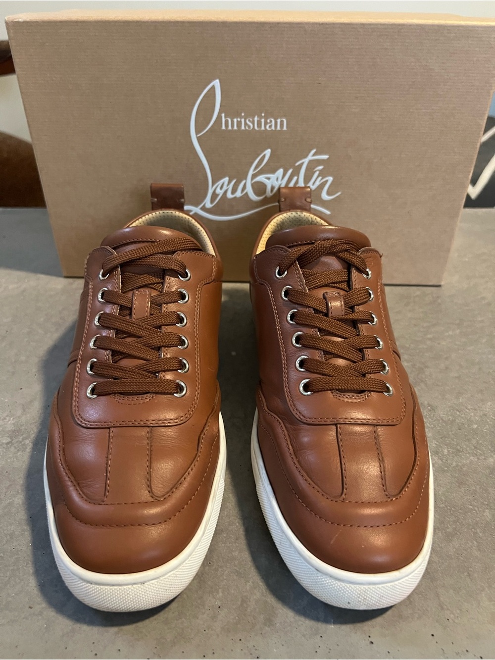 Christian Louboutin Men’s Brown Leather Low-Top Sneakers with White Sole - Picture 2 of 12